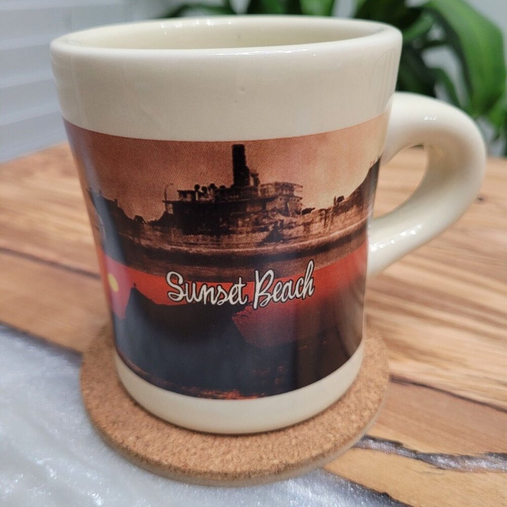 Vintage Sunset Beach Coffee Mug Heavy Sturdy